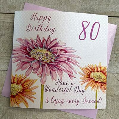 White Cotton Cards Wiek 80 ręcznie robiona kartka urodzinowa kwiat, biały, WBA80 White Cotton Cards Wiek 80 ręcznie robiona kartka urodzinowa kwiat, biały, WBA80