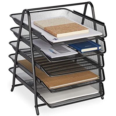 Relaxdays Półka na dokumenty, 5 przegródek, półka na listy, siatka metalowa, wys. x szer. x gł.: 37,5 x 30 x 35,5 cm, A4 system do przechowywania, czarny Relaxdays Półka na dokumenty, 5 przegródek, półka na listy, siatka metalowa, wys. x szer. x gł.: 37,5 x 30 x 35,5 cm, A4 system do przechowywania, czarny