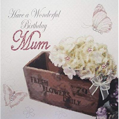 White Cotton Cards Pudełko na kwiaty, Have A Wonderful Mum' ręcznie robiona kartka urodzinowa, biała, bd175-m White Cotton Cards Pudełko na kwiaty, Have A Wonderful Mum' ręcznie robiona kartka urodzinowa, biała, bd175-m