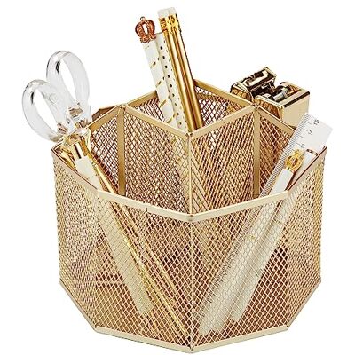 Annova Organizer biurkowy Mesh Desk Organizer Rotate z 5 przegrodami Obrotowy pojemnik na słodycze/długopisy Biuro, artykuły plastyczne, przechowywanie, sala lekcyjna, dom (Złoty) Annova Organizer biurkowy Mesh Desk Organizer Rotate z 5 przegrodami Obrotowy pojemnik na słodycze/długopisy Biuro, artykuły plastyczne, przechowywanie, sala lekcyjna, dom (Złoty)