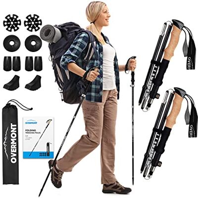 Rio Overmont Kijki trekkingowe z włókna węglowego, 7075 aluminium, ultralekkie, składane, regulowane, 105-125 cm, kijki trekkingowe do nordic walkingu, 1 para z akcesoriami terenowymi Rio Overmont Kijki trekkingowe z włókna węglowego, 7075 aluminium, ultralekkie, składane, regulowane, 105-125 cm, kijki trekkingowe do nordic walkingu, 1 para z akcesoriami terenowymi