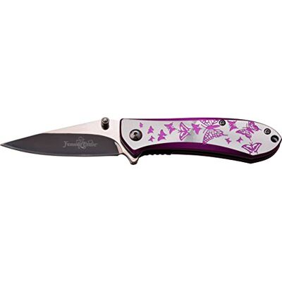 Femme Fatale Scyzoryk FF-A010, seria SCHMETTERLING VIOLETT/SILBER aluminiowy nóż, ostry nóż myśliwski, nóż outdoorowy 7,6 cm, nierdzewne ostrze, składany nóż do wędkowania/na kemping Femme Fatale Scyzoryk FF-A010, seria SCHMETTERLING VIOLETT/SILBER aluminiowy nóż, ostry nóż myśliwski, nóż outdoorowy 7,6 cm, nierdzewne ostrze, składany nóż do wędkowania/na kemping