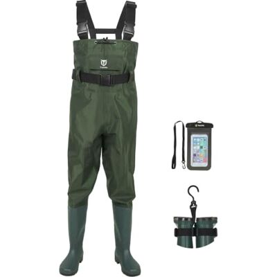 WD001-GN-11 TIDEWE Bootfoot ochraniacze na klatkę piersiową, 2-warstwowe, nylonowe/PCW, wodoodporne wodery wędkarskie i myśliwskie z wieszakiem na buty dla mężczyzn i kobiet, kolor brązowy, rozmiar WD001-GN-11 TIDEWE Bootfoot ochraniacze na klatkę piersiową, 2-warstwowe, nylonowe/PCW, wodoodporne wodery wędkarskie i myśliwskie z wieszakiem na buty dla mężczyzn i kobiet, kolor brązowy, rozmiar
