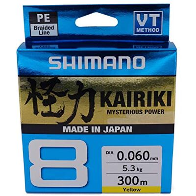 Shimano Kairiki 8, 300 metrów, żółta, pleciona linia wędkarska 59WPLA68R3 Shimano Kairiki 8, 300 metrów, żółta, pleciona linia wędkarska 59WPLA68R3