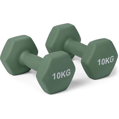 Amazon Basics Zestaw hantli z powłoką neoprenową, 10kg, oliwkowy (Olive Green) Amazon Basics Zestaw hantli z powłoką neoprenową, 10kg, oliwkowy (Olive Green)