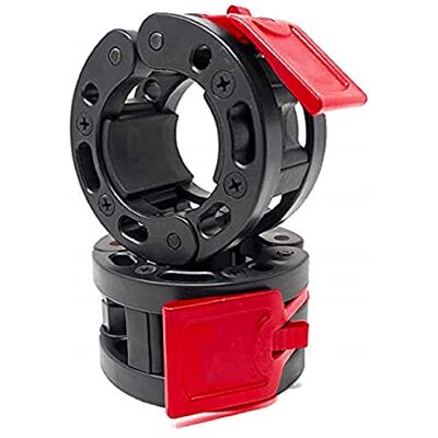 Clout Fitness Olimpijskie zaciski do sztangi, szybkozłączka, para klipsów do obciążania, pasuje do sztangi 5 cm, do podnoszenia ciężarów (czarny/czerwony) Clout Fitness Olimpijskie zaciski do sztangi, szybkozłączka, para klipsów do obciążania, pasuje do sztangi 5 cm, do podnoszenia ciężarów (czarny/czerwony)