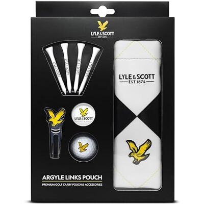 LS/018 Lyle and Scott Argyle Links Pouch zestaw upominkowy – luksusowe skórzane etui z welurową podszewką, idealne prezenty golfowe dla mężczyzn, zawiera akcesoria golfowe: drewniane koszulki, markery do LS/018 Lyle and Scott Argyle Links Pouch zestaw upominkowy – luksusowe skórzane etui z welurową podszewką, idealne prezenty golfowe dla mężczyzn, zawiera akcesoria golfowe: drewniane koszulki, markery do