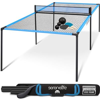 SLSPDRPG100 SereneLife Trampoline Ping Pong Table Heavy Duty Powder Coated Steel Frame and Connectors Full Size 94" Hand Pong Game Table with Paddles, Small, Large Balls Indoor/Outdoor, Beach, Game Room SLSPDRPG100 SereneLife Trampoline Ping Pong Table Heavy Duty Powder Coated Steel Frame and Connectors Full Size 94" Hand Pong Game Table with Paddles, Small, Large Balls Indoor/Outdoor, Beach, Game Room
