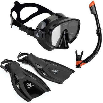 Cove AQUASTIC 3 w 1 zestaw do nurkowania, okulary do nurkowania, fajka dla dorosłych, fajka i płetwy do nurkowania, kolor czarny, rozmiar 38/42, maska do nurkowania z hartowanego szkła, silikonowa Cove AQUASTIC 3 w 1 zestaw do nurkowania, okulary do nurkowania, fajka dla dorosłych, fajka i płetwy do nurkowania, kolor czarny, rozmiar 38/42, maska do nurkowania z hartowanego szkła, silikonowa