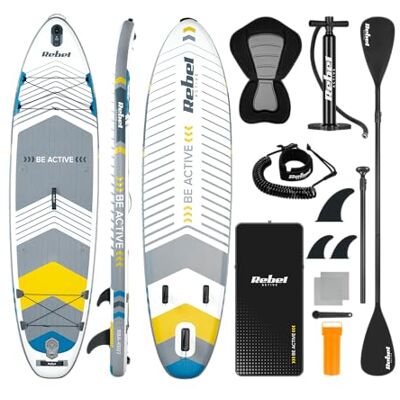 RBA-4507-WH Rebel Electro Deska SUP Pompowana z Siedziskiem do Pływania Drop-Stitch 335 cm Zestaw Wiosło Pompka Plecak RBA-4507-WH Rebel Electro Deska SUP Pompowana z Siedziskiem do Pływania Drop-Stitch 335 cm Zestaw Wiosło Pompka Plecak