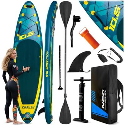 Neo-Sport Deska SUP Stand Up Paddle Board Aquasurf 10.6 Uniwersalna Deska Allround Zestaw dla Początkujących do Rekreacji 320 x 84 x 15 cm do 140 kg Wiosło, Pompka, Smycz i Plecak Neo-Sport Deska SUP Stand Up Paddle Board Aquasurf 10.6 Uniwersalna Deska Allround Zestaw dla Początkujących do Rekreacji 320 x 84 x 15 cm do 140 kg Wiosło, Pompka, Smycz i Plecak