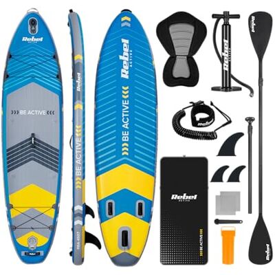 RBA-4507-BL Rebel Deska SUP Pompowana z Siedziskiem do Pływania Drop-Stitch 335 cm Zestaw Wiosło Pompka Plecak RBA-4507-BL Rebel Deska SUP Pompowana z Siedziskiem do Pływania Drop-Stitch 335 cm Zestaw Wiosło Pompka Plecak