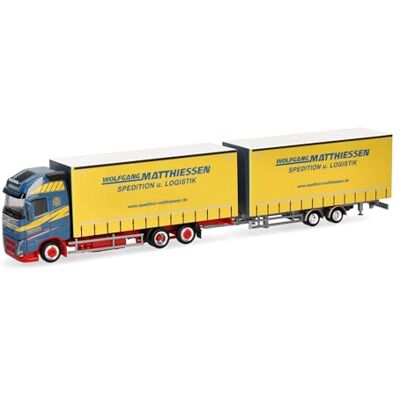 Herpa model ciężarówki Volvo FH GL XL 2020 zestaw jumbo z plandeką „Wolfgang Matthiessen”, miniatura w skali 1:87, model kolekcjonerski, wyprodukowano w Niemczech, tworzywo sztuczne Herpa model ciężarówki Volvo FH GL XL 2020 zestaw jumbo z plandeką „Wolfgang Matthiessen”, miniatura w skali 1:87, model kolekcjonerski, wyprodukowano w Niemczech, tworzywo sztuczne
