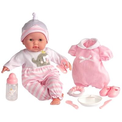 JC Toys Berenguer Boutique realistyczna lalka niemowlęca 38 cm z otwartym/zamkniętym 10-częściowy zestaw upominkowy z butelką, grzechotką, smoczkiem i akcesoriami, różowa, od 2 lat JC Toys Berenguer Boutique realistyczna lalka niemowlęca 38 cm z otwartym/zamkniętym 10-częściowy zestaw upominkowy z butelką, grzechotką, smoczkiem i akcesoriami, różowa, od 2 lat