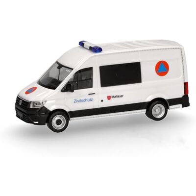 Herpa model samochodu VW Crafter Halbbus Hochdach „Malteser/Zivilschutz”, skala 1/87, model niemiecki, egzemplarz kolekcjonerski, figurka plastikowa Herpa model samochodu VW Crafter Halbbus Hochdach „Malteser/Zivilschutz”, skala 1/87, model niemiecki, egzemplarz kolekcjonerski, figurka plastikowa