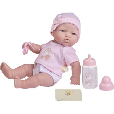 JC Toys Nowo narodzona lalka Newborn 30 cm z miękkiego winylu, w zestawie 6 akcesoriów, różowa, idealna do zabawy, zaprojektowana w Hiszpanii przez Berenguer, +2 lata JC Toys Nowo narodzona lalka Newborn 30 cm z miękkiego winylu, w zestawie 6 akcesoriów, różowa, idealna do zabawy, zaprojektowana w Hiszpanii przez Berenguer, +2 lata