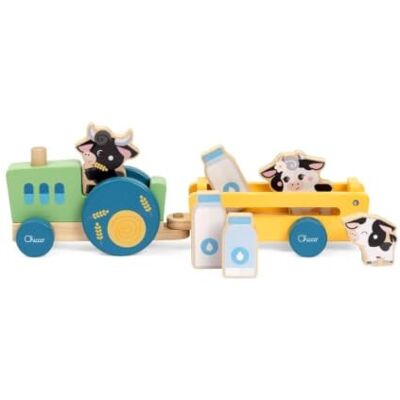 Chicco Drewniany traktor krów, zestaw do zabawy z przyczepą, 3 postacie zwierząt i 3 butelki mleka, zabawka edukacyjna z drobną motorycznością i pierwszymi koncepcjami, dla dzieci w wieku 2 lat + Chicco Drewniany traktor krów, zestaw do zabawy z przyczepą, 3 postacie zwierząt i 3 butelki mleka, zabawka edukacyjna z drobną motorycznością i pierwszymi koncepcjami, dla dzieci w wieku 2 lat +