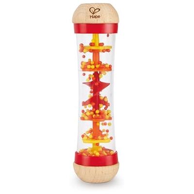 Hape Beaded Raindrops, Mini Wooden Musical Shake & Rattle Rainmaker Toy, Red Hape Beaded Raindrops, Mini Wooden Musical Shake & Rattle Rainmaker Toy, Red