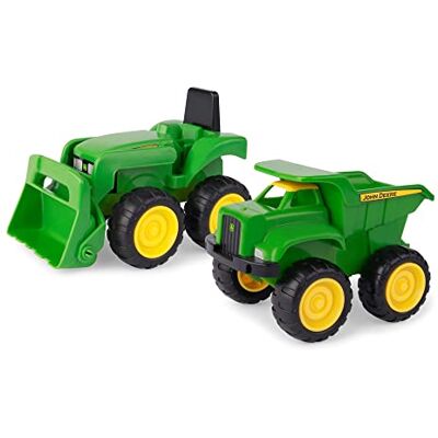 John Deere 15 cm Wywrotka i Ciągnik, Zabawka z Ładowarką, Zestaw Pojazdów Budowlanych John Deere 15 cm Wywrotka i Ciągnik, Zabawka z Ładowarką, Zestaw Pojazdów Budowlanych