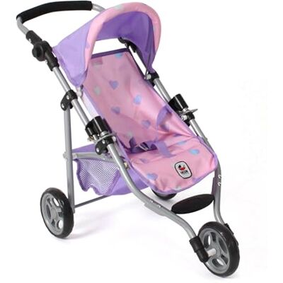 Bayer Wózek dla lalek Lola, wózek dziecięcy dla lalek do ok. 50 cm wielkości, do joggingu, spacerówki dla lalek, serduszka fioletowe Bayer Wózek dla lalek Lola, wózek dziecięcy dla lalek do ok. 50 cm wielkości, do joggingu, spacerówki dla lalek, serduszka fioletowe