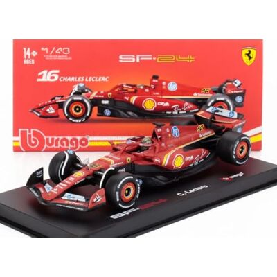 Bburago Ferrari SF-24 Formula 1 GP Monza 2024#16 Leclerc, model samochodu diecast w skali 1:43 z kaskiem i gablotką ekspozycyjną, oficjalna replika Ferrari, zalecany wiek 14+ lat Bburago Ferrari SF-24 Formula 1 GP Monza 2024#16 Leclerc, model samochodu diecast w skali 1:43 z kaskiem i gablotką ekspozycyjną, oficjalna replika Ferrari, zalecany wiek 14+ lat