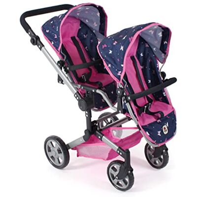 Bayer ® Wózek dla lalek Linus Duo – Butterfly Navy Pink – składany wózek dla lalek bliźniaczek – regulowany uchwyt 50-82 cm – lalki do 50 cm – 4-8 J. Bayer ® Wózek dla lalek Linus Duo – Butterfly Navy Pink – składany wózek dla lalek bliźniaczek – regulowany uchwyt 50-82 cm – lalki do 50 cm – 4-8 J.