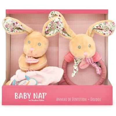Baby Nat ' Gotowy do podarowania zestaw dla niemowląt: 1 przytulanka królik lalka + 1 pierścień do ząbkowania różowa kolekcja poupi pudełko upominkowe dla dzieci lista urodzenia i prezent dla Baby Nat ' Gotowy do podarowania zestaw dla niemowląt: 1 przytulanka królik lalka + 1 pierścień do ząbkowania różowa kolekcja poupi pudełko upominkowe dla dzieci lista urodzenia i prezent dla