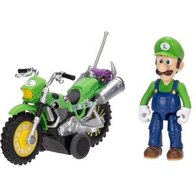 Figurka Luigiego z motocyklem z filmu Super Mario Galaxy, 2,5" / 6,35 cm, oficjalna licencja Jakks Pacific, 9 punktów artykulacji, szczegółowy projekt, odciągnij i zobacz, jak jedzie! 3+ Figurka Luigiego z motocyklem z filmu Super Mario Galaxy, 2,5" / 6,35 cm, oficjalna licencja Jakks Pacific, 9 punktów artykulacji, szczegółowy projekt, odciągnij i zobacz, jak jedzie! 3+