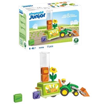 Playmobil JUNIOR Traktor z zabawną maszyną do sadzenia, zabawka od 1 roku życia, prezent dla małych dzieci, wspomaga naukę rodzajów warzyw i kolorów, zrównoważona zabawka 71773 Playmobil JUNIOR Traktor z zabawną maszyną do sadzenia, zabawka od 1 roku życia, prezent dla małych dzieci, wspomaga naukę rodzajów warzyw i kolorów, zrównoważona zabawka 71773