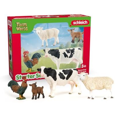 Schleich FARM WORLD Zestaw startowy farma 42729 Zestaw z kozą, krową, owcą i kogutem realistyczne figurki zwierząt i kolekcjonerskie zabawka farma dla dzieci od 3 lat zestaw 4-częściowy Schleich FARM WORLD Zestaw startowy farma 42729 Zestaw z kozą, krową, owcą i kogutem realistyczne figurki zwierząt i kolekcjonerskie zabawka farma dla dzieci od 3 lat zestaw 4-częściowy