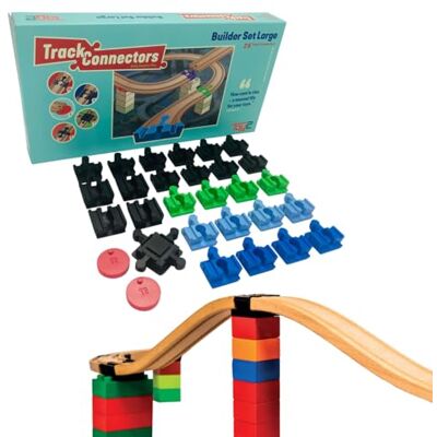 TOY2 Zestaw budowlany duży, z 29 łącznikami szynowymi, zestaw do budowy różnych złączy torowych, łączniki do szyn drewnianych TOY2 Zestaw budowlany duży, z 29 łącznikami szynowymi, zestaw do budowy różnych złączy torowych, łączniki do szyn drewnianych