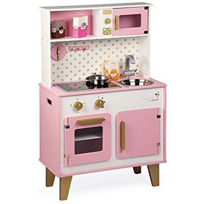 Janod Candy Chic Big Wooden Cooker for Children Equipped with Fridge and Microwave, Sound and Light Pretend Play 6 Accessories Included For children from the Age of 3, J06554, Pink and White Janod Candy Chic Big Wooden Cooker for Children Equipped with Fridge and Microwave, Sound and Light Pretend Play 6 Accessories Included For children from the Age of 3, J06554, Pink and White