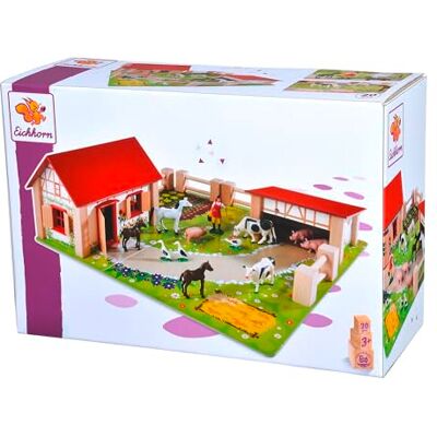 Eichhorn 100004304 Mała drewniana farma z figurkami, Wielokolorowy, 38 x 35 x 15 cm Eichhorn 100004304 Mała drewniana farma z figurkami, Wielokolorowy, 38 x 35 x 15 cm