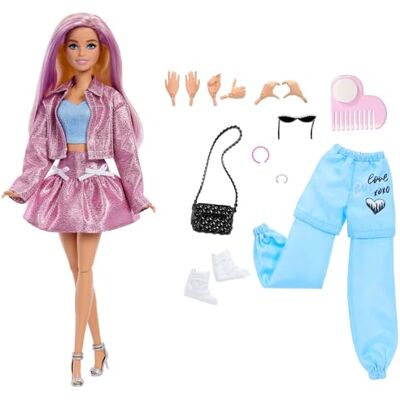 Barbie Lalka Deluxe Style w metalicznie różowej spódnicy i kurtce Barbie Lalka Deluxe Style w metalicznie różowej spódnicy i kurtce