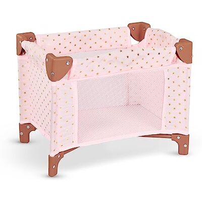 LullaBaby Składany kojec – różowe łóżeczko – gwiazda – nadruk – 35 cm akcesorium do pokoju dziecięcego dla lalek – zabawa w udawanie – kojec dla dzieci od 2 roku życia LullaBaby Składany kojec – różowe łóżeczko – gwiazda – nadruk – 35 cm akcesorium do pokoju dziecięcego dla lalek – zabawa w udawanie – kojec dla dzieci od 2 roku życia