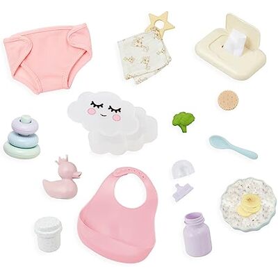 LullaBaby LBY7635Z zestaw do karmienia i przewijania – na pieluchy o długości 36 cm, śliniaczki – akcesoria dla lalek – zabawka dla dzieci od 2 lat – zestaw naczyń dla lalek, wielokolorowy LullaBaby LBY7635Z zestaw do karmienia i przewijania – na pieluchy o długości 36 cm, śliniaczki – akcesoria dla lalek – zabawka dla dzieci od 2 lat – zestaw naczyń dla lalek, wielokolorowy