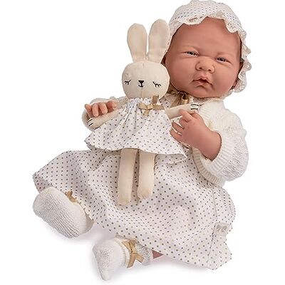 JC Toys Noworodek Newborn 38 cm Miękkie ciało Królewska kolekcja Biała sukienka ze złotymi kropkami i 4 akcesoriami, zaprojektowana w Hiszpanii przez Berenguer, 2 lata JC Toys Noworodek Newborn 38 cm Miękkie ciało Królewska kolekcja Biała sukienka ze złotymi kropkami i 4 akcesoriami, zaprojektowana w Hiszpanii przez Berenguer, 2 lata