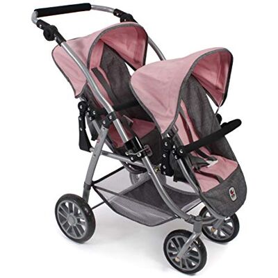 Bayer 689 15 wózek dla lalek Tandem-Buggy Vario, melanż, szaro-różowy, 71 x 47 x 79 cm Bayer 689 15 wózek dla lalek Tandem-Buggy Vario, melanż, szaro-różowy, 71 x 47 x 79 cm