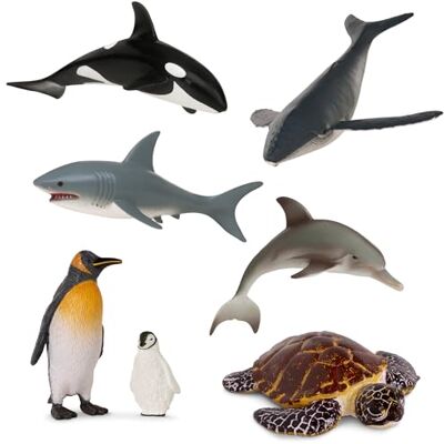 Terra by Battat Terra 6 figurek zwierząt morskich – rekin, delfin, orka, żółw, wieloryb, pingwiny i niemowlę – realistyczny zestaw figurek zwierząt, zabawka dla dzieci od 3 lat Terra by Battat Terra 6 figurek zwierząt morskich – rekin, delfin, orka, żółw, wieloryb, pingwiny i niemowlę – realistyczny zestaw figurek zwierząt, zabawka dla dzieci od 3 lat