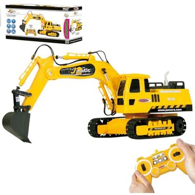 Jamara 404920 koparka J-Matic 1:27 2,4 GHz realistyczny dźwięk silnika, klakson, dźwięk ostrzegawczy cofania, obrót wieży o 660°, programowalne funkcje z powtórzeniem, funkcja automatycznego Jamara 404920 koparka J-Matic 1:27 2,4 GHz realistyczny dźwięk silnika, klakson, dźwięk ostrzegawczy cofania, obrót wieży o 660°, programowalne funkcje z powtórzeniem, funkcja automatycznego