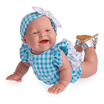 JC Toys Lola On The Go 36 cm miękka winylowa lalka Lola On The Go, Uśmiechnięta twarz, leżąca lalka, odzież z nadrukiem Vichy i kwiatowym nadrukiem i sandałami, dziewczynka, wyprodukowano w JC Toys Lola On The Go 36 cm miękka winylowa lalka Lola On The Go, Uśmiechnięta twarz, leżąca lalka, odzież z nadrukiem Vichy i kwiatowym nadrukiem i sandałami, dziewczynka, wyprodukowano w