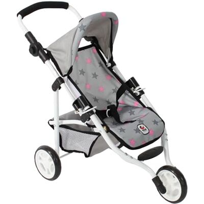 Bayer Wózek dla lalek Lola, wózek dziecięcy dla lalek do ok. 50 cm wielkości, do joggingu, spacerówki dla lalek, gwiazdki szare Bayer Wózek dla lalek Lola, wózek dziecięcy dla lalek do ok. 50 cm wielkości, do joggingu, spacerówki dla lalek, gwiazdki szare