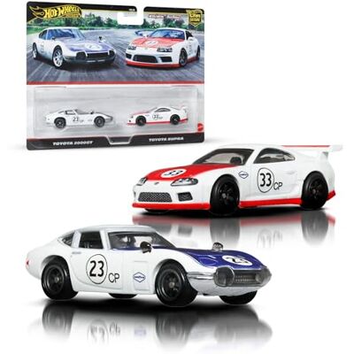 Hot Wheels Premium Kultowe auta Toyota 2-pak samochodów w skali 1:64, wyjątkowe połączenia, opony Real Riders, metalowa konstrukcja, zestaw auta dla kolekcjonerów, JBL03 Hot Wheels Premium Kultowe auta Toyota 2-pak samochodów w skali 1:64, wyjątkowe połączenia, opony Real Riders, metalowa konstrukcja, zestaw auta dla kolekcjonerów, JBL03