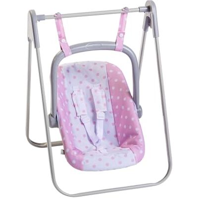 JC Toys 2 w 1 Hamak i krzesło wielopozycyjne, zdejmowane, dla lalek do 45 cm, różowy i biały z kropkami, przenośny, lekki, zaprojektowany przez Berenguer Boutique, 3 lata JC Toys 2 w 1 Hamak i krzesło wielopozycyjne, zdejmowane, dla lalek do 45 cm, różowy i biały z kropkami, przenośny, lekki, zaprojektowany przez Berenguer Boutique, 3 lata