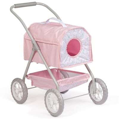JC Toys Wózek spacerowy dla zwierząt domowych, z koszem, zdejmowanym nosidełkiem dla lalek i pluszaków do 51 cm, idealny do zabawy i spacerów, różowy, kolekcja kwiatowa, zaprojektowany przez JC Toys Wózek spacerowy dla zwierząt domowych, z koszem, zdejmowanym nosidełkiem dla lalek i pluszaków do 51 cm, idealny do zabawy i spacerów, różowy, kolekcja kwiatowa, zaprojektowany przez