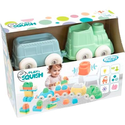 Mochtoys Zestaw Do Zabawy, Pociąg, 3 Wagoniki i 12 Klocków, Pastelowe Kolory, Kompatybilny z Serią Play&Squish, Dla Dzieci Od 1 Roku Życia Mochtoys Zestaw Do Zabawy, Pociąg, 3 Wagoniki i 12 Klocków, Pastelowe Kolory, Kompatybilny z Serią Play&Squish, Dla Dzieci Od 1 Roku Życia