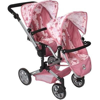 Bayer ® Wózek dla lalek Linus Duo – Flowers różowy – składany wózek dla lalek bliźniaczych – regulowany uchwyt 50-82 cm – lalki do 50 cm – 4-8 J. Bayer ® Wózek dla lalek Linus Duo – Flowers różowy – składany wózek dla lalek bliźniaczych – regulowany uchwyt 50-82 cm – lalki do 50 cm – 4-8 J.