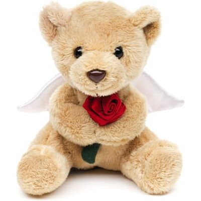 Uni-Toys Anioł Stróż pluszowy miś z czerwoną różą Plushie 13 cm (wysokość) pluszowa zabawka, przytulanka Uni-Toys Anioł Stróż pluszowy miś z czerwoną różą Plushie 13 cm (wysokość) pluszowa zabawka, przytulanka