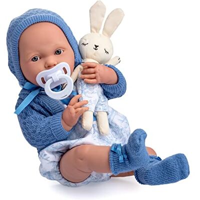 JC Toys La Newborn noworodek 38 cm miękki winyl kolekcja królewska odzież z wzorem Toile de jouy, smoczek i pluszak, niebieski, zaprojektowany w Hiszpanii przez Berenguer, 2 lata JC Toys La Newborn noworodek 38 cm miękki winyl kolekcja królewska odzież z wzorem Toile de jouy, smoczek i pluszak, niebieski, zaprojektowany w Hiszpanii przez Berenguer, 2 lata