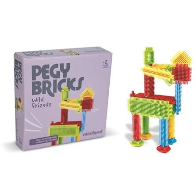Miniland Pegy Bricks: Wild Friends Zestaw dla dzieci z 22 dużymi częściami do stworzenia jeźdźca i konia, pobudza wyobraźnię i motoryczność, od 2 lat Miniland Pegy Bricks: Wild Friends Zestaw dla dzieci z 22 dużymi częściami do stworzenia jeźdźca i konia, pobudza wyobraźnię i motoryczność, od 2 lat